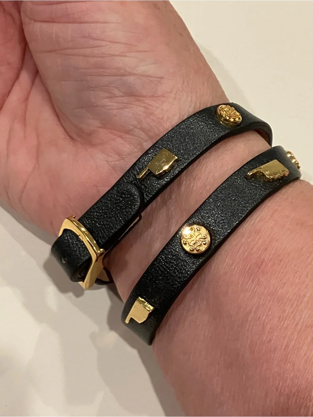 Rustic Cuff | Black Leather Wrap Bracelet with Gold Stud Accents